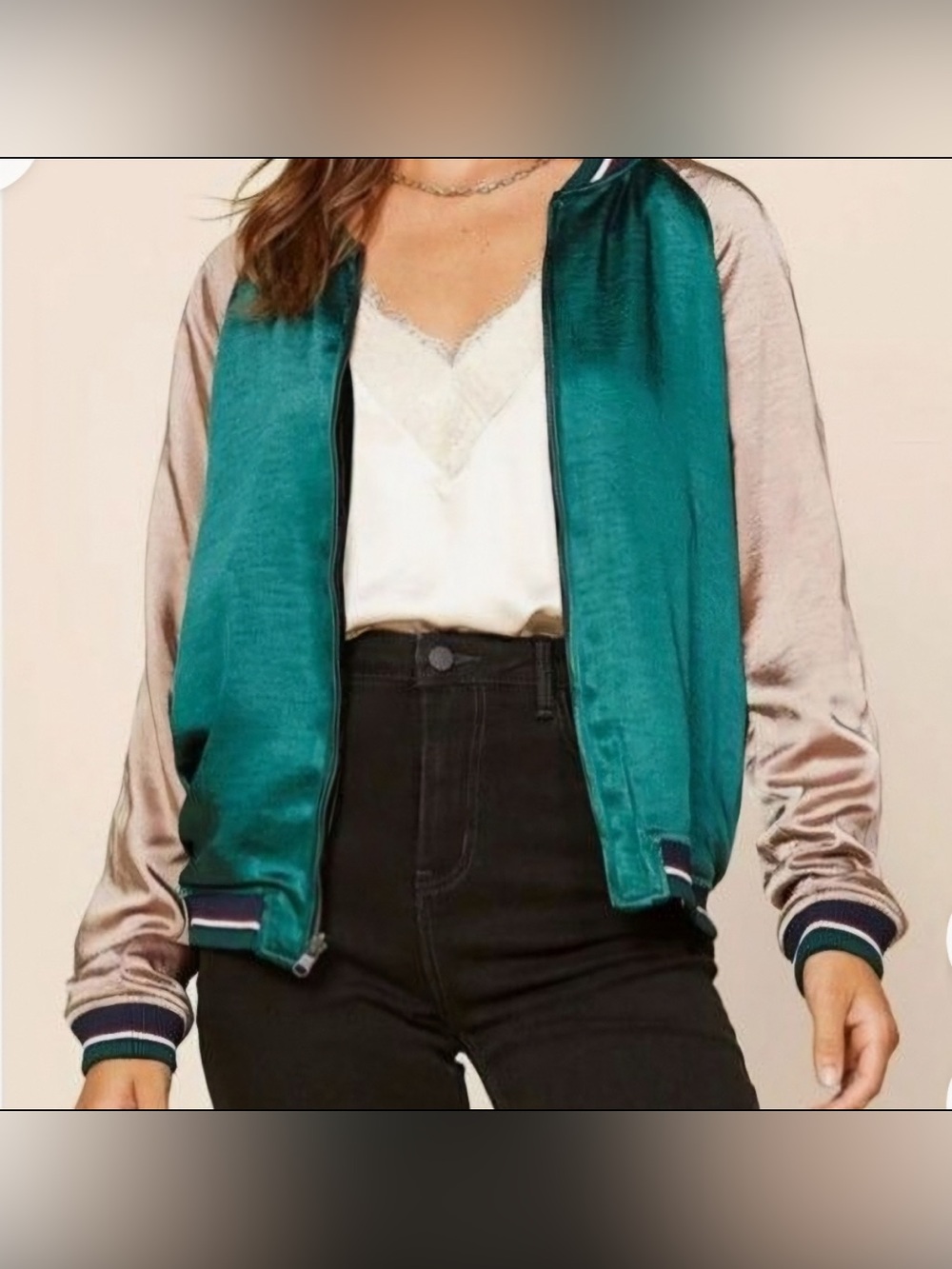 Skies are Blue Green Reversible Velvet/Satin Bomber Jacket, zip up, new w/ tags